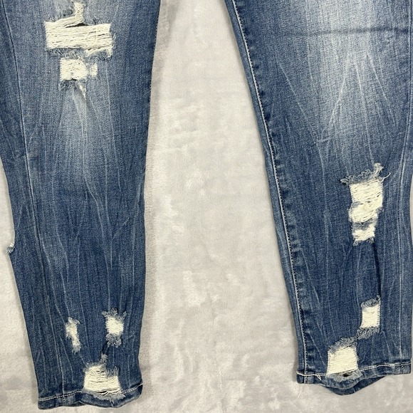 Bke Payton Universal Fit Distressed Destroyed Mid Rise Ankle Skinny Jeans 30 - Picture 4 of 13